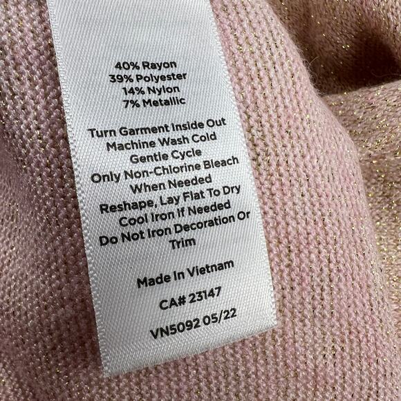 Talbots Tie Back Smocked Shimmer Ruffle Neck Blush Pink Sweater Top Size 2X - Picture 10 of 12